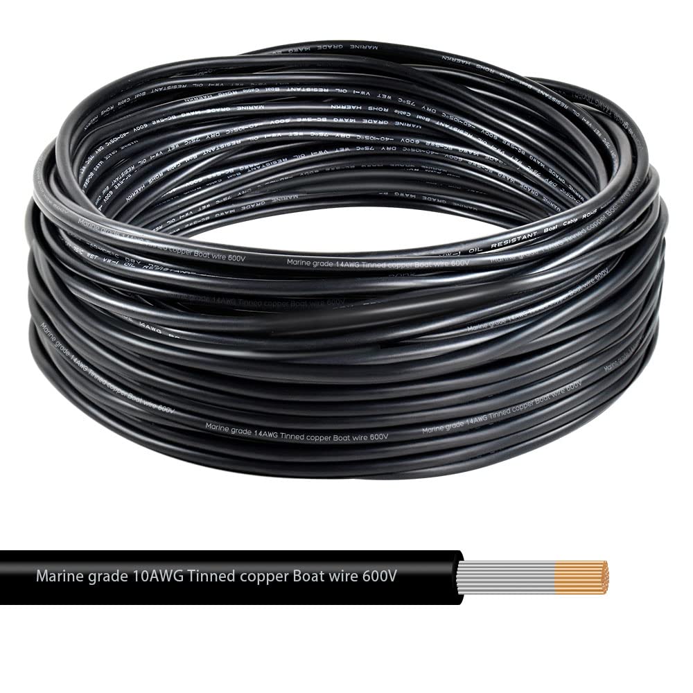 Matugajp Cable primario de cobre estañado de calibre 10, calibre 10, cable de cobre libre de oxígeno OFC estándar de 10 AWG, para lanchas marinas,
