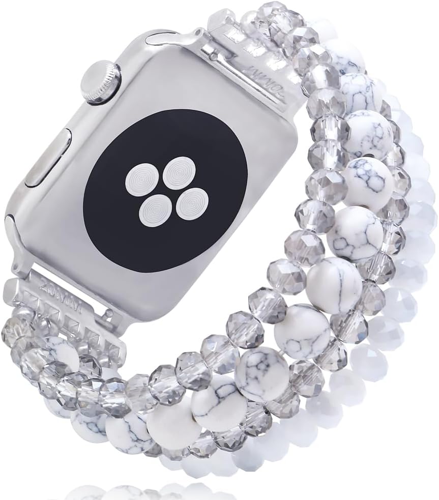 LuReen Pulsera de cuentas de piedra compatible con Apple Watch Band Series UltraSE987654321, correa elástica para iWatch Band 1.496 in1.575 in1.614