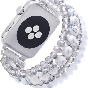 LuReen Pulsera de cuentas de piedra compatible con Apple Watch Band Series UltraSE987654321, correa elástica para iWatch Band 1.496 in1.575 in1.614 LuReen Pulsera de cuentas de piedra compatible con Apple Watch Band Series UltraSE987654321, correa elástica para iWatch Band 1.496 in1.575 in1.614