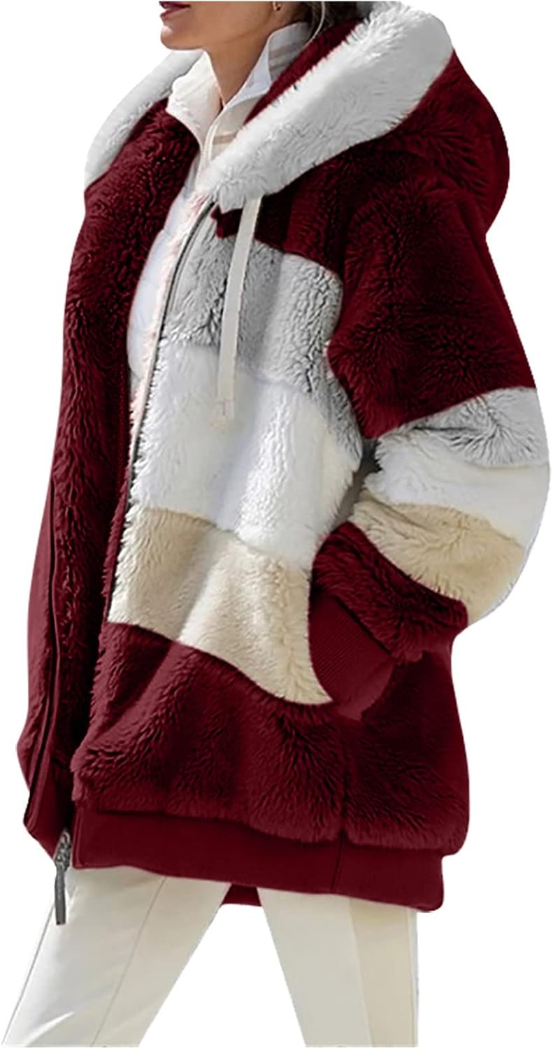 Attine Chaquetas para mujer, talla grande, de piel sintética, abrigo de invierno grueso y cálido, chaqueta Sherpa con cremallera completa con
