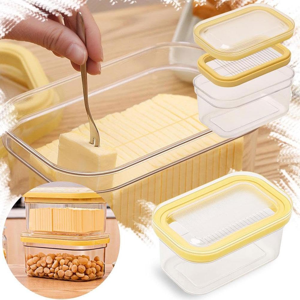Caja de mantequilla 2 en 1, rebanadora de mantequilla y recipiente de almacenamiento, contenedor de mantequilla con tapa, cortador de mantequilla de