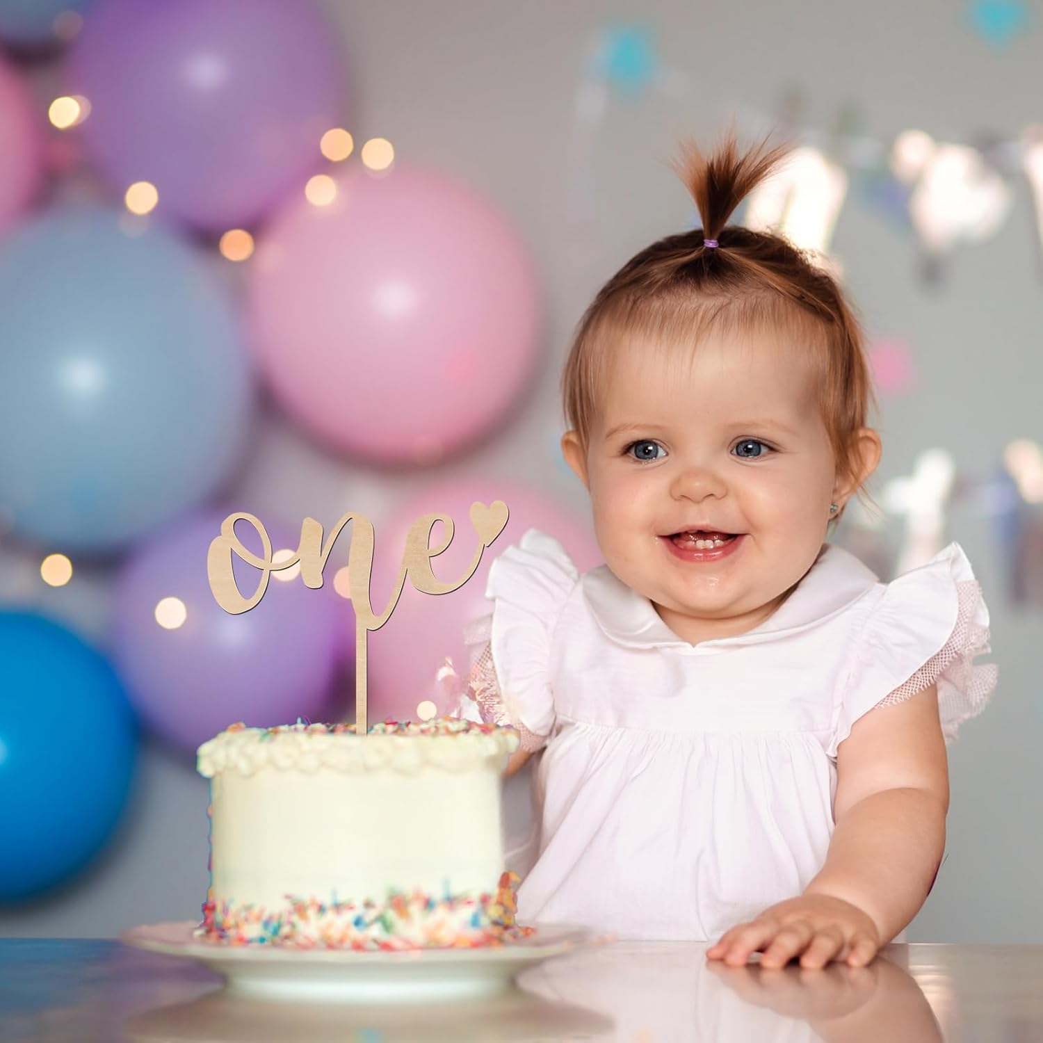 Decoración para pastel de madera para el primer cumpleaños de niños y niñas, decoración de fiesta de primer cumpleaños (diseño 03)