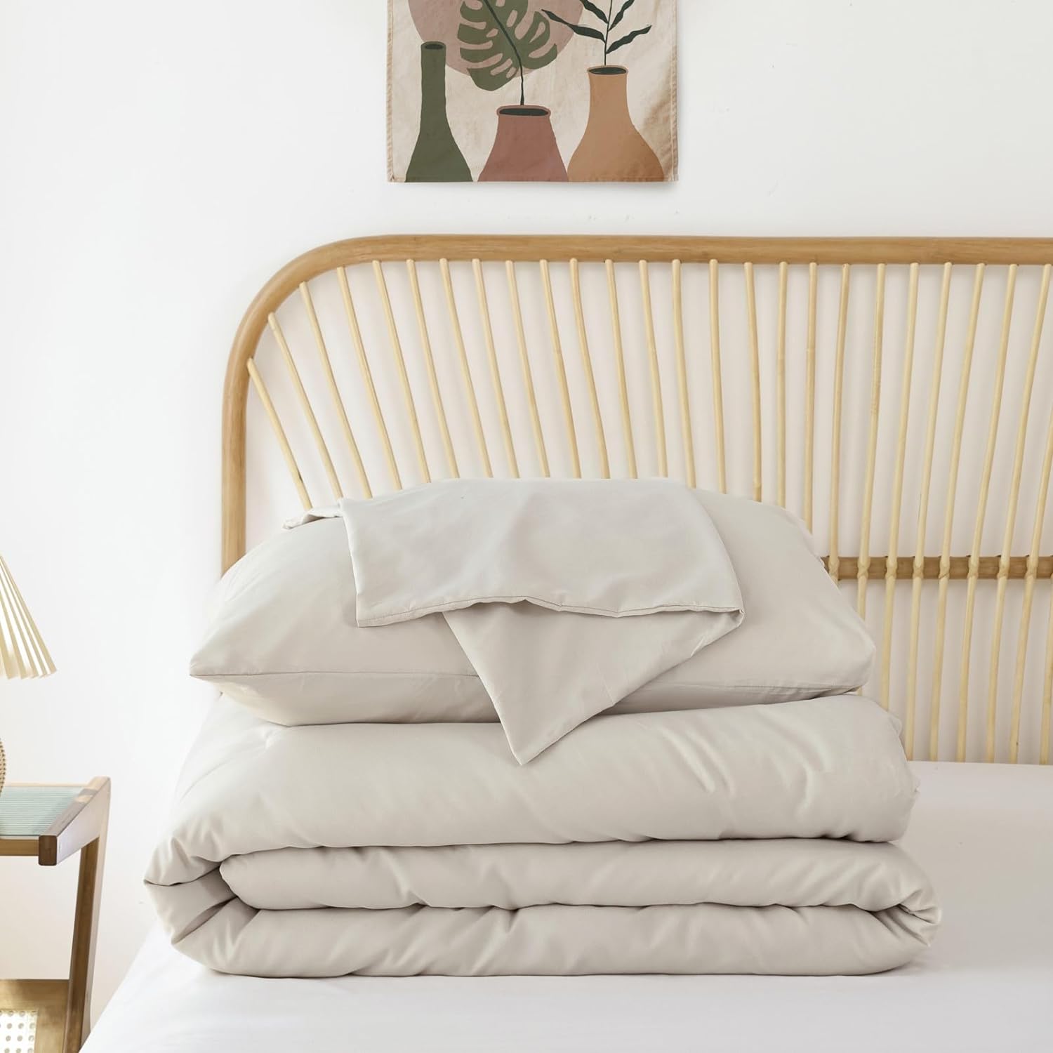 ROSGONIA Juego de edredón beige tamaño Queen, 3 piezas (1 edredón beige bohemio y 2 fundas de almohada), ropa de cama ligera y suave para todas las