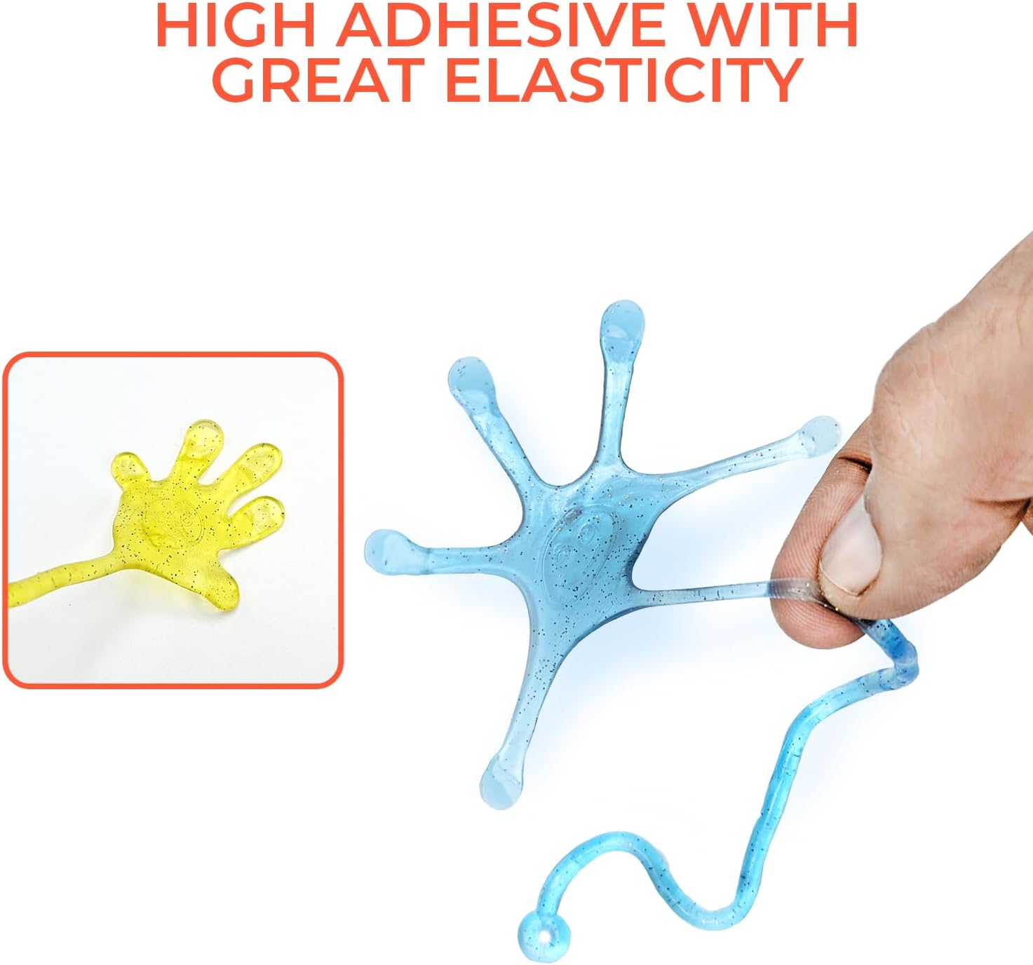 40 manos adhesivas, divertidas y elásticas con purpurina para niños, juguete sensorial en 5 colores surtidos, juguetes de mano adhesivos para