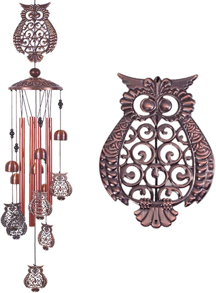Campanillas de viento de búho para decoración de interiores y exteriores, con 4 tubos de aluminio, 6 campanas, 7 búhos, 37 pulgadas, impermeables,