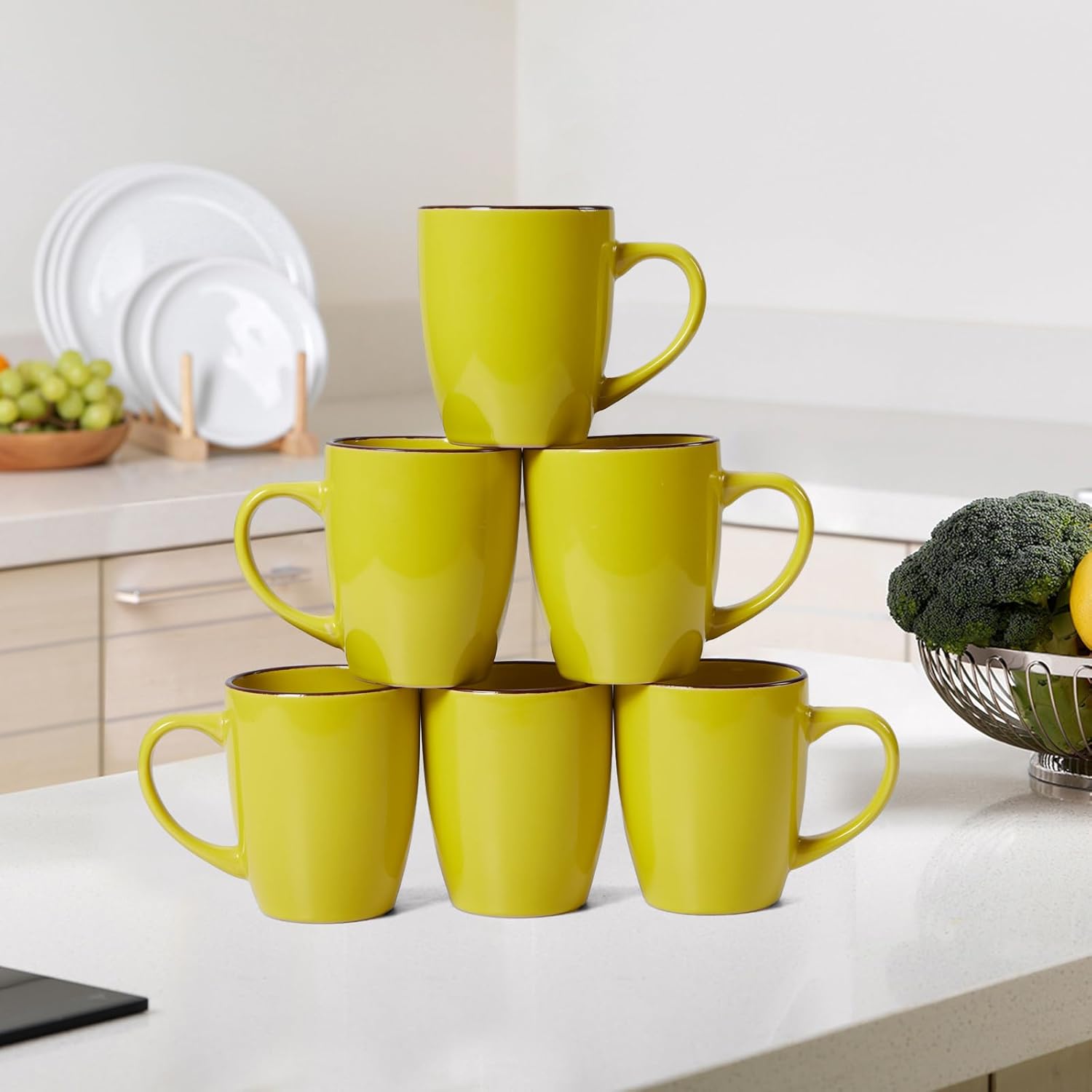 Juego de 6 tazas de café de 12 onzas con mango grande, tazas modernas con asa para té, café con leche, cacao capuchino, aptas para lavavajillas y
