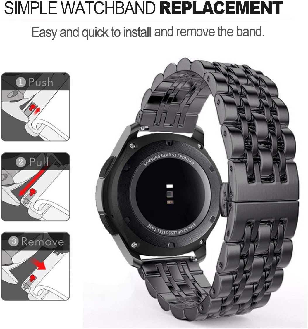 Correa compatible con Galaxy Watch de 1.81 pulgadas  Galaxy 3 de 1.77 pulgadas, 0.87 pulgadas, correa de repuesto de metal de acero inoxidable