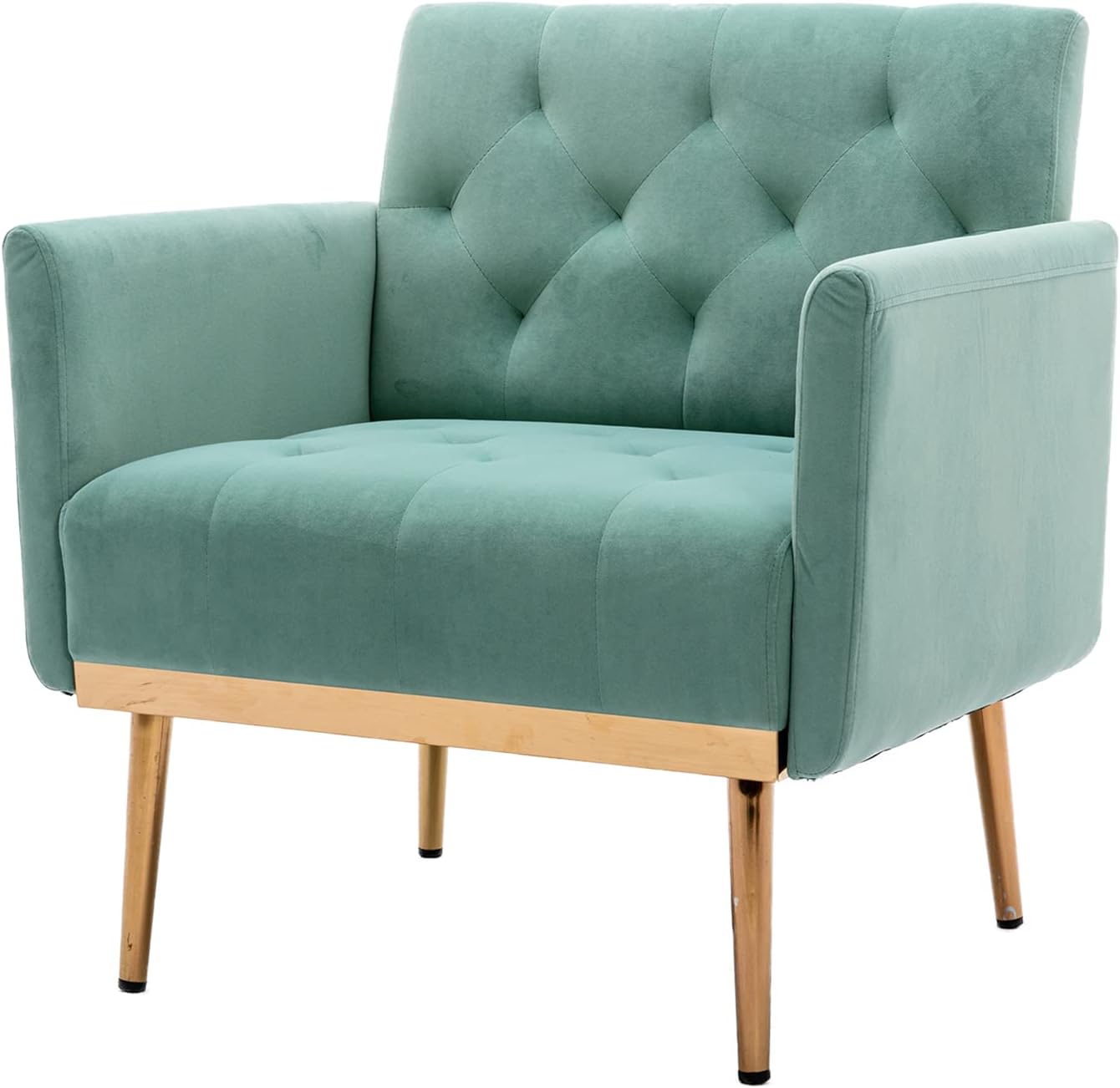 SZLIZCCC Silla decorativa cuadrada de terciopelo, silla de sofá individual con patas de metal dorado, silla de sala de estar, silla de dormitorio,
