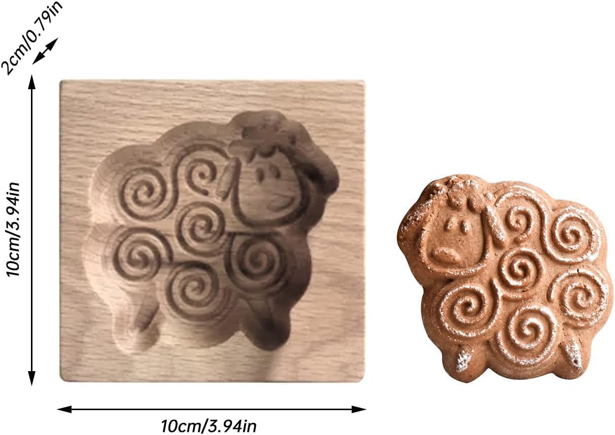 Moldes de madera para galletas, cortador de galletas tallado de cabra para hornear, sellos de prensa en relieve de galletas en forma de cabra para