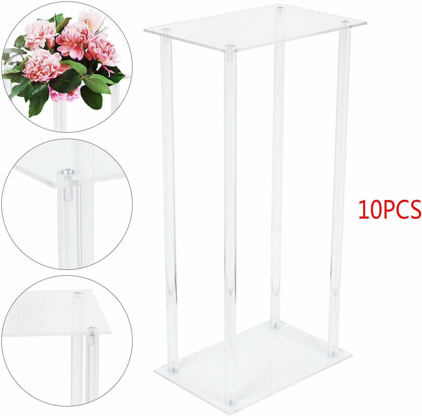 Fetcoi 10 centros de mesa elegantes de acrílico de cristal, centros de mesa de boda para mesas, decoración de boda, jarrón alto moderno, columna,