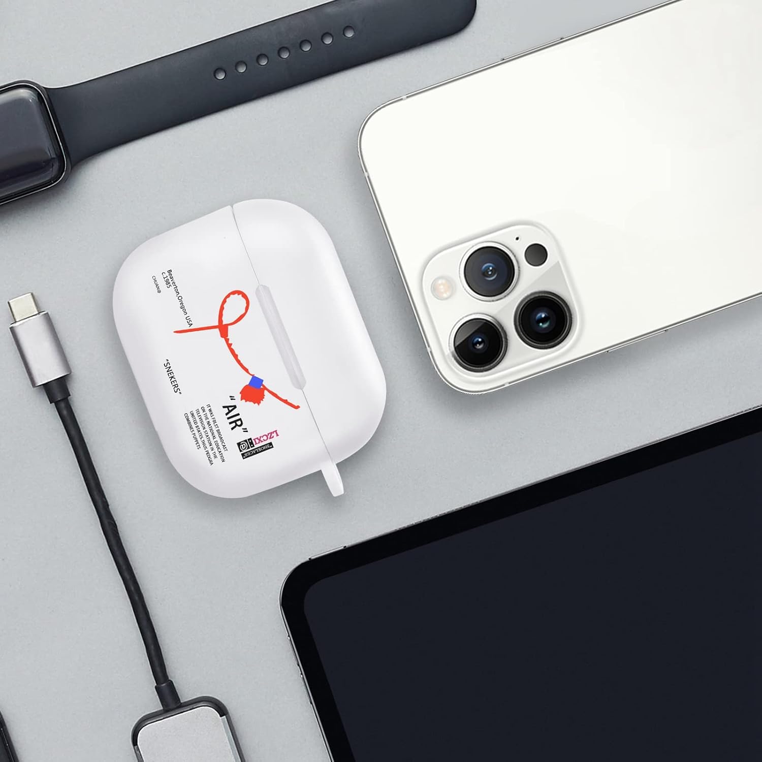 Funda para AirPods 3 con llavero de zapatos deportivos de marca creativa pintada suave compatible con AirPods de tercera generación (blanco)
