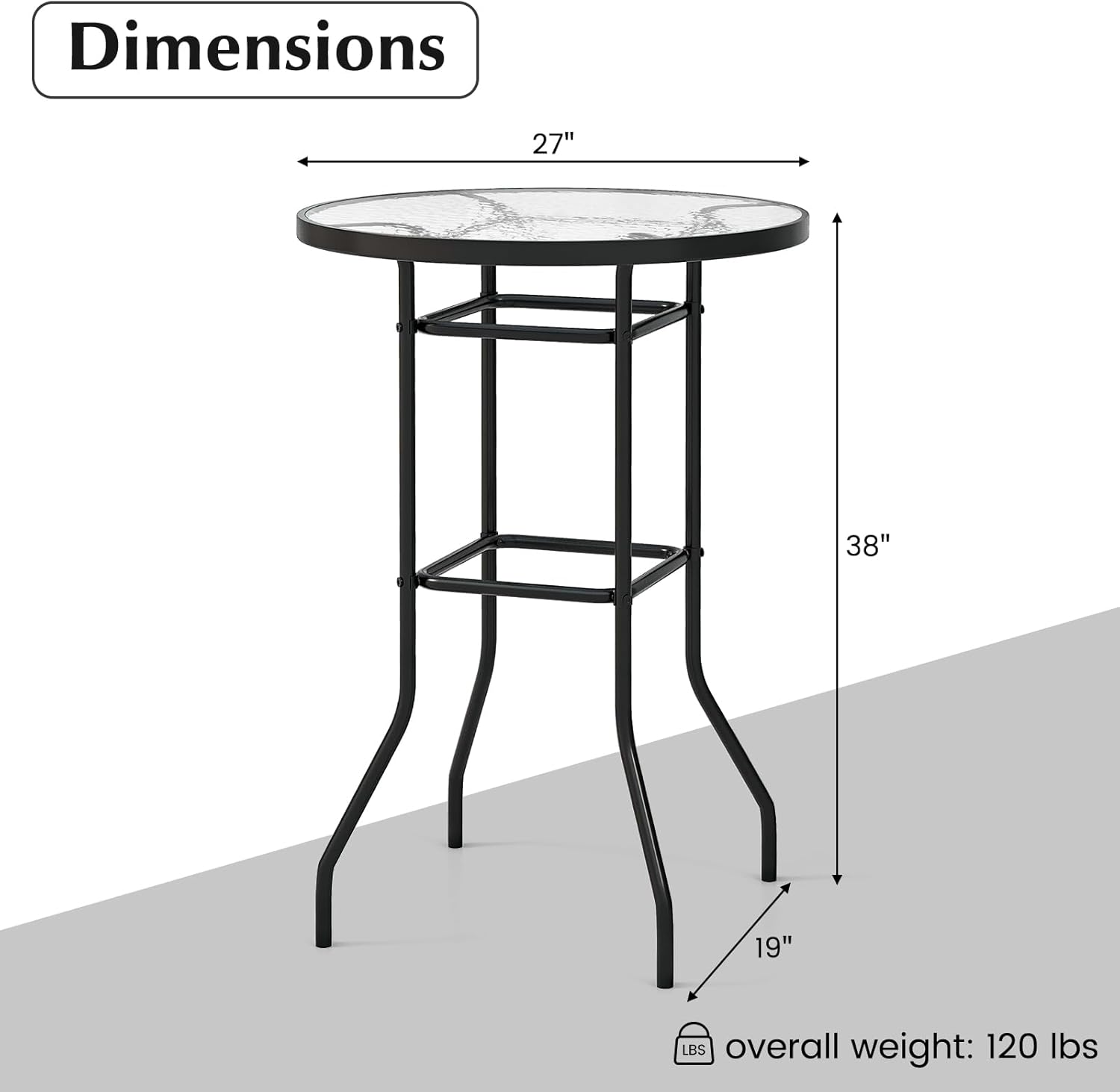 Tangkula Mesa de bar para patio, mesa redonda de altura de mostrador con mesa de vidrio templado y marco de metal resistente, mesa de cóctel al aire
