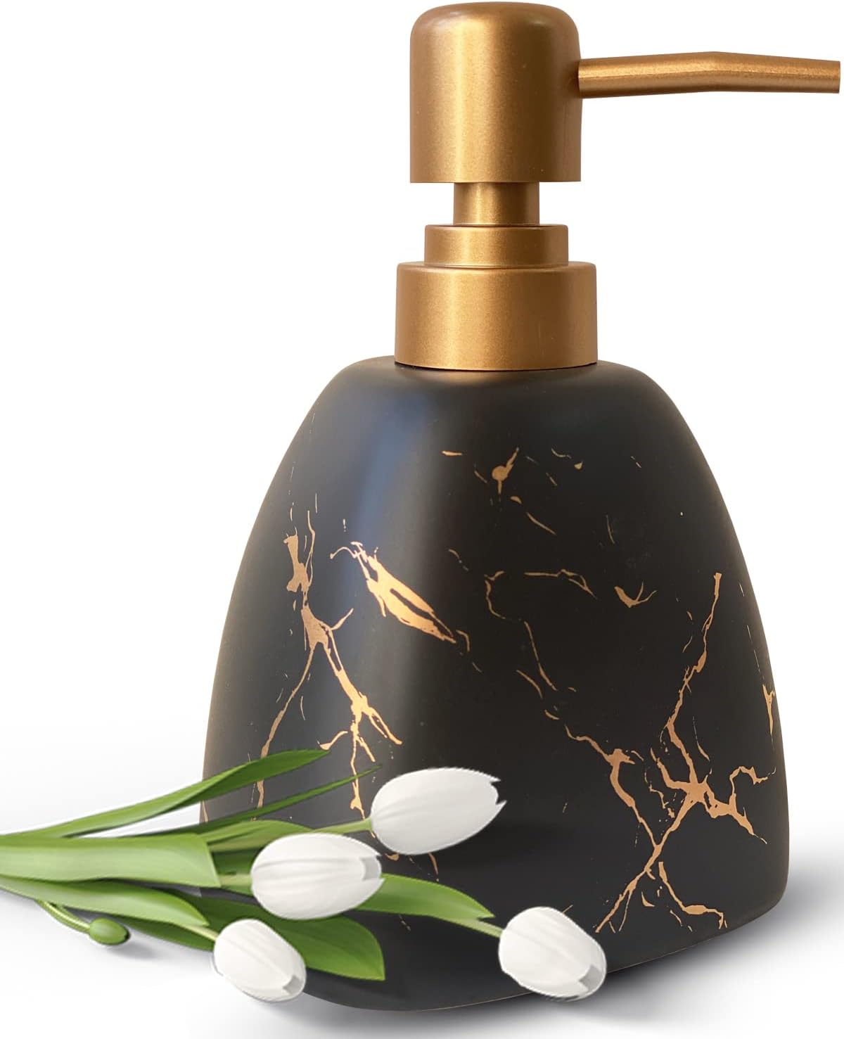 Dispensador de jabón de cerámica para baño, dispensador de jabón negro para platos de cocina, dispensador de jabón con patrón de mármol, dispensador