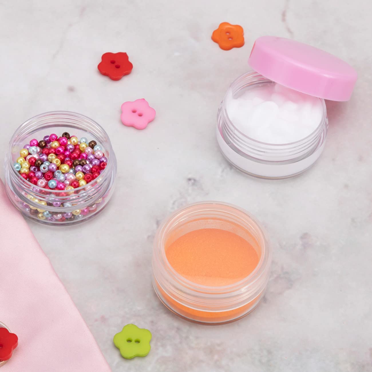 Contenedores de cosméticos con tapas, tarros de loción de plástico, tarros para muestras, con tapa rosa, 0.2oz, 25 unidades, Tarro de 10 gramos.,