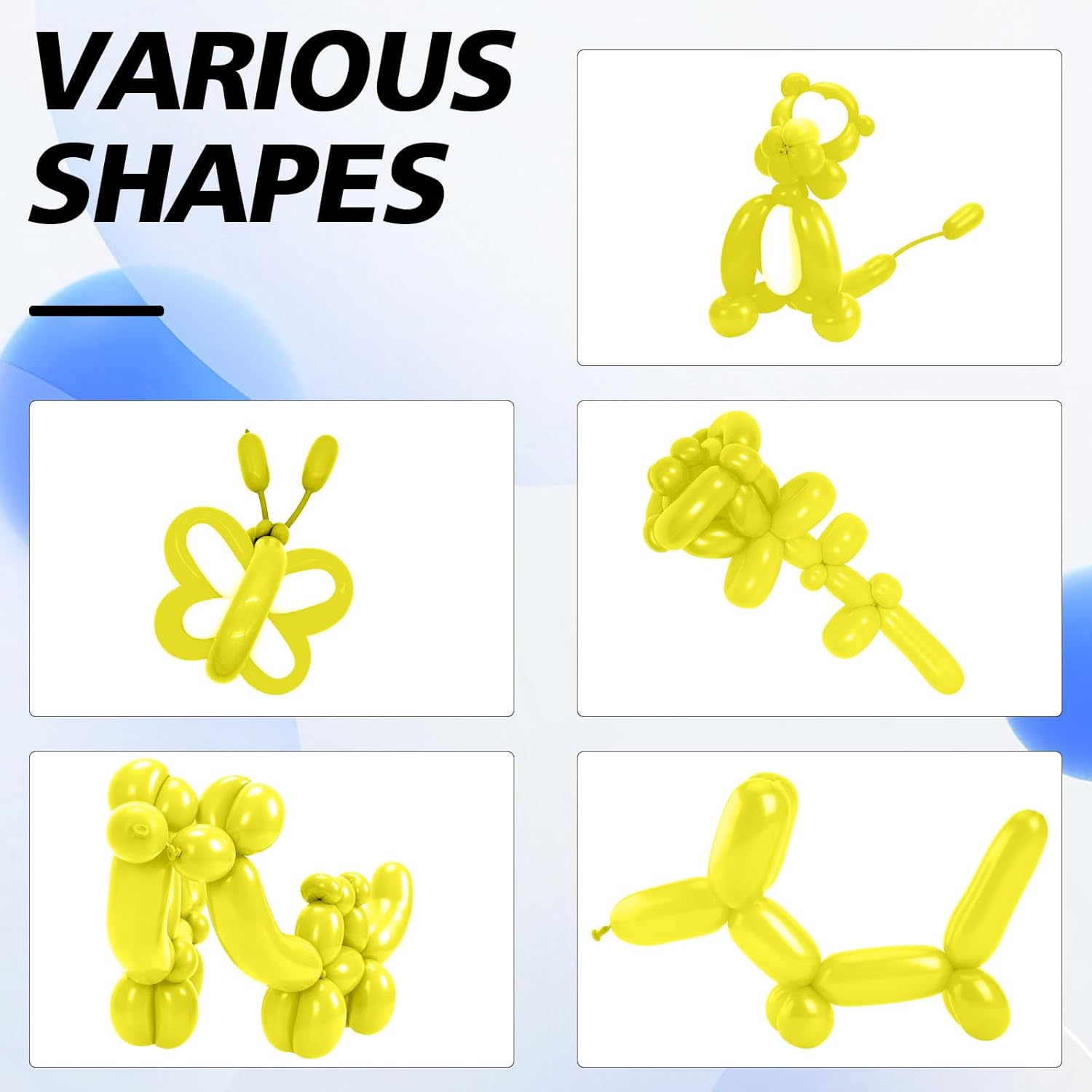 260 globos, 50 globos largos, globos amarillos 260, globos largos para arco de globos, kit de animales de globo, globos para animales de globo,