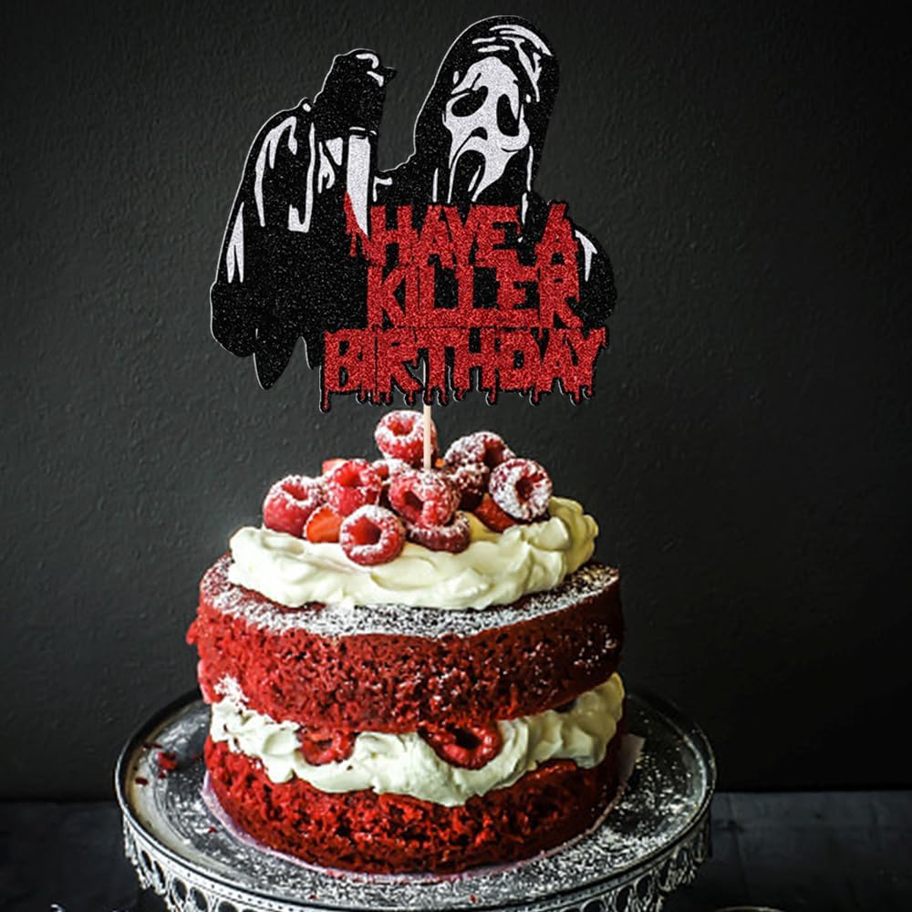 PALASASA Have a Killer – Decoración para tartas de cumpleaños, para decoración clásica de Halloween, temática sangrienta, fiesta de cumpleaños