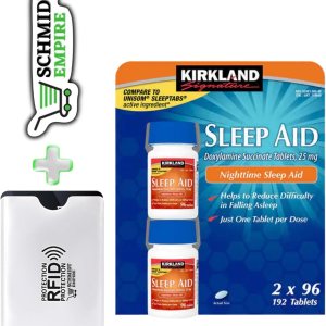 Kirkland Signature Sleep Aid Succinato de doxilamina de 25 mg (2 frascos, 96 pestañas en total 192 tabletas) + 1 protector de tarjeta SchmiidtEmpire Kirkland Signature Sleep Aid Succinato de doxilamina de 25 mg (2 frascos, 96 pestañas en total 192 tabletas) + 1 protector de tarjeta SchmiidtEmpire