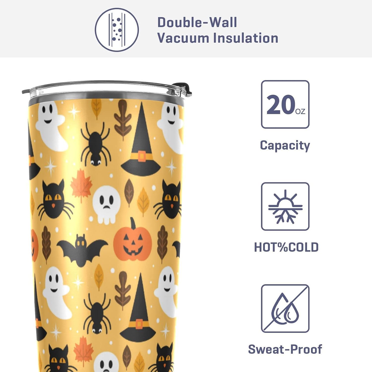MCHIVER Vaso de calabaza de Halloween con tapa y pajita, taza de café aislada de acero inoxidable, taza de viaje para bebidas calientes y frías,