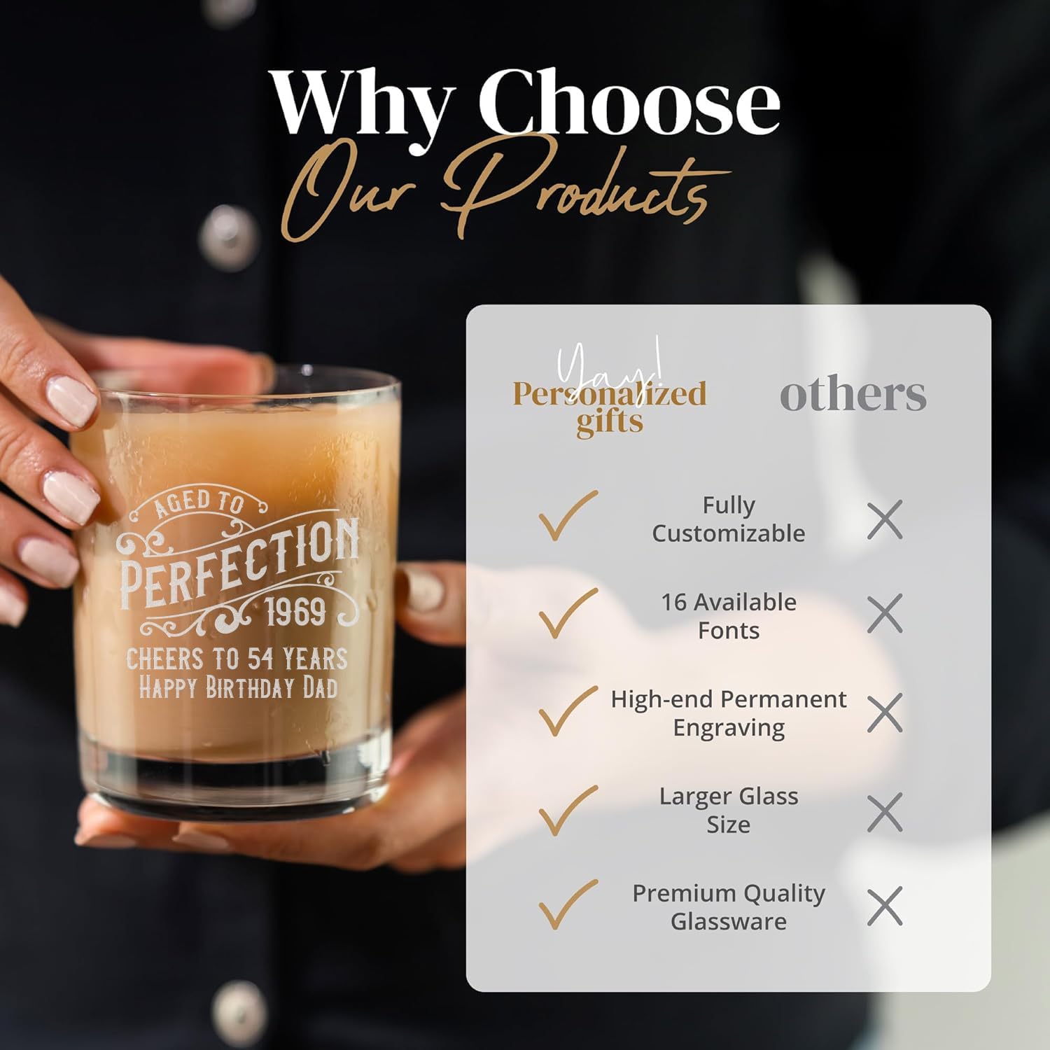 Vaso de whisky de cumpleaños personalizado, regalo de cumpleaños número 30, 40, 50, 60 para él, papá, chicos, regalo de bourbón personalizado,