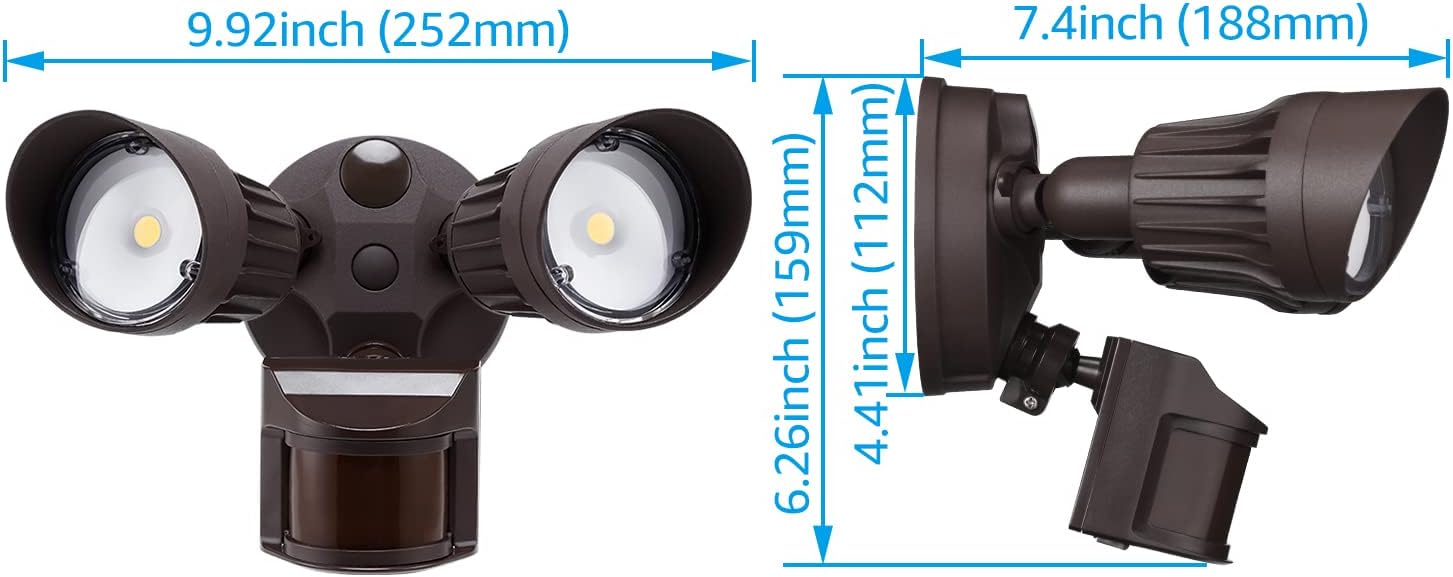 Luz de seguridad LED con sensor circular, 2 cabezales 20W3 cabezales 30W., LHSCT-20WRSS30-BRZ, 20.0watts, 120.00 volts