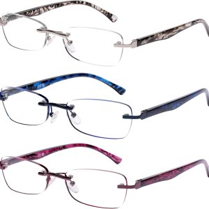 DOOViC Paquete de 3 lentes de lectura sin montura para mujer, ligeros, elegantes, con bloqueo de luz azul, borde tintadobisagra de resorte, 1.75 de DOOViC Paquete de 3 lentes de lectura sin montura para mujer, ligeros, elegantes, con bloqueo de luz azul, borde tintadobisagra de resorte, 1.75 de