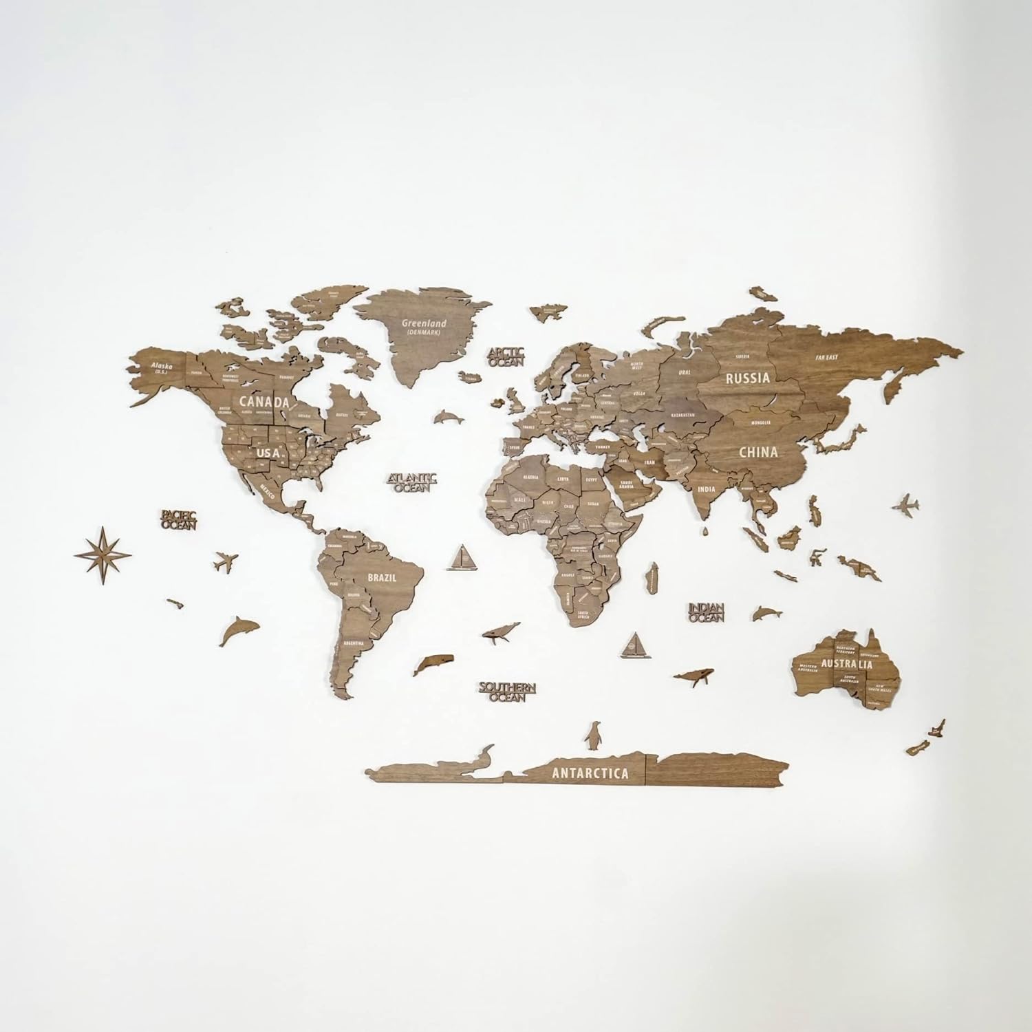 Mapa del mundo de madera 3D multicapa, mapa de viaje con estados y capitales, decoración de pared para la nueva casa, regalo para viajeros,