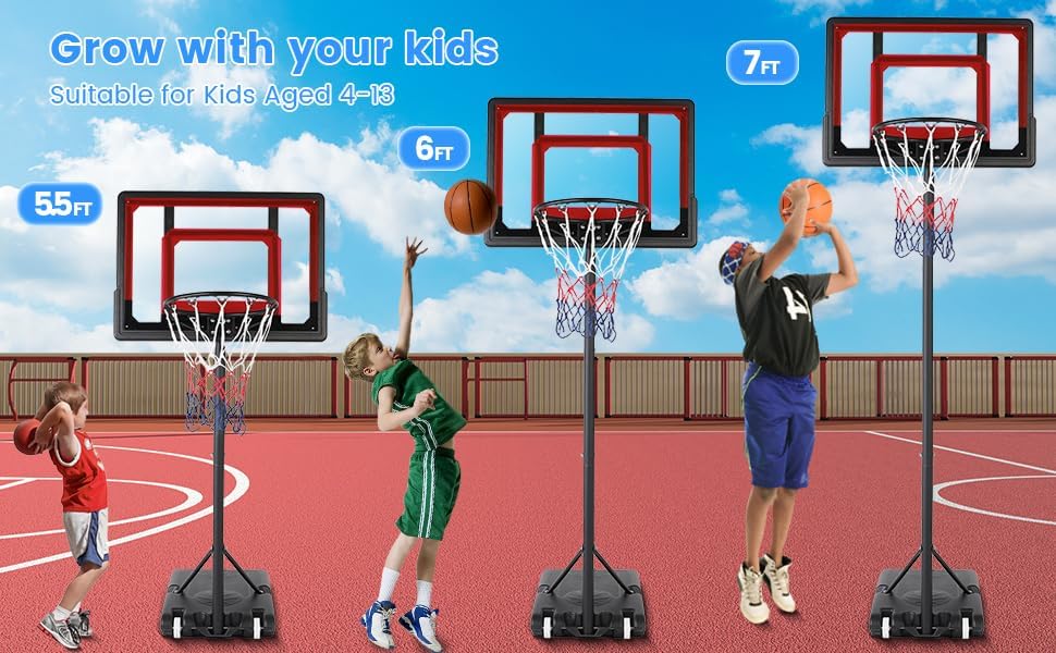 Basketball Hoop Outdoor Kids Basketball Goal,Height Adjustable&Protable Basketballl Count for Outdoor Sport