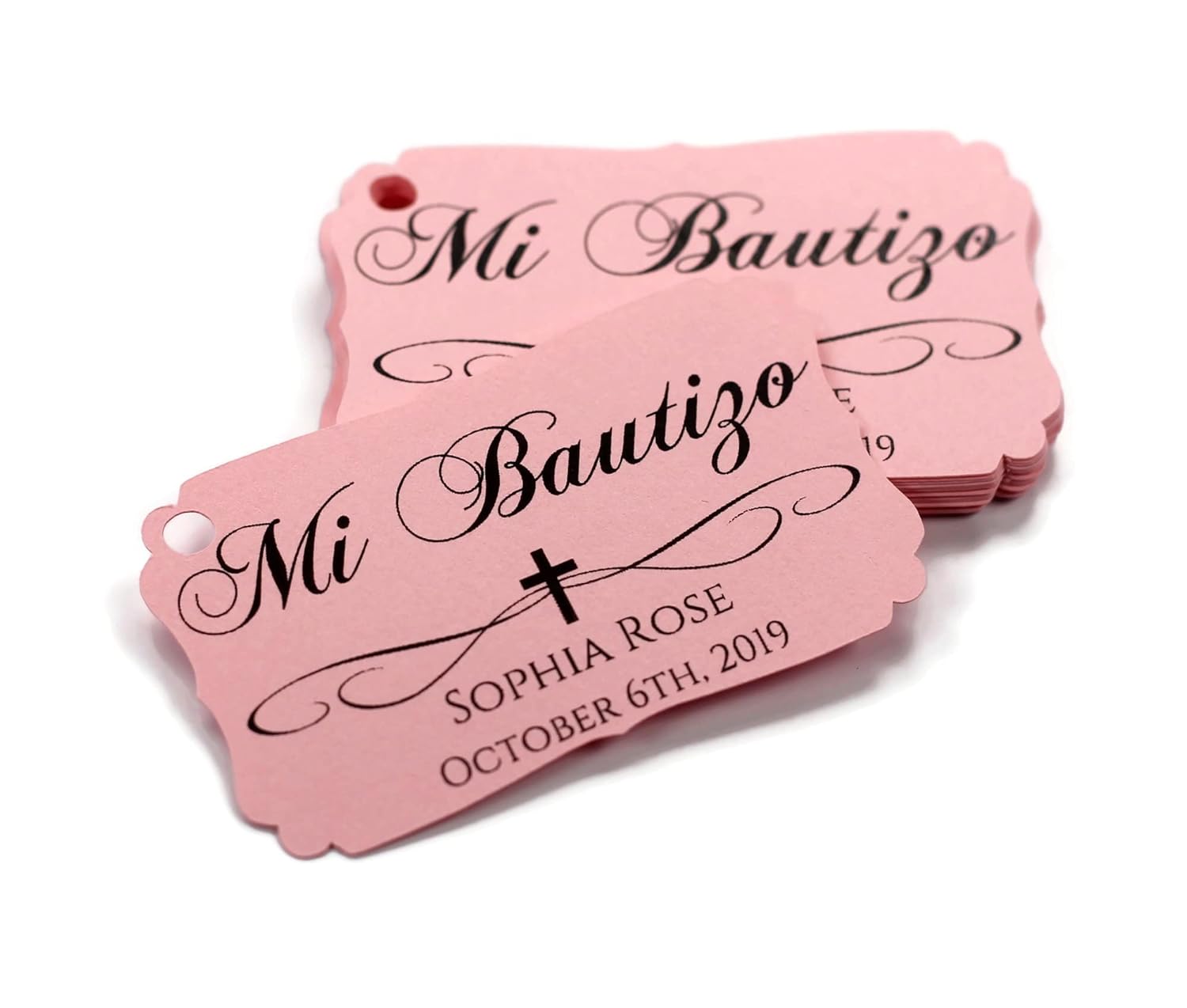 Personalized Mi Bautizo Favor Tags (Set of 12) (Light Pink)