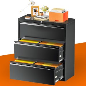 INTERGREAT Archivador lateral negro de 3 cajones archivador lateral con cerradura, archivadores horizontales de bloqueo de acero metálico para INTERGREAT Archivador lateral negro de 3 cajones archivador lateral con cerradura, archivadores horizontales de bloqueo de acero metálico para