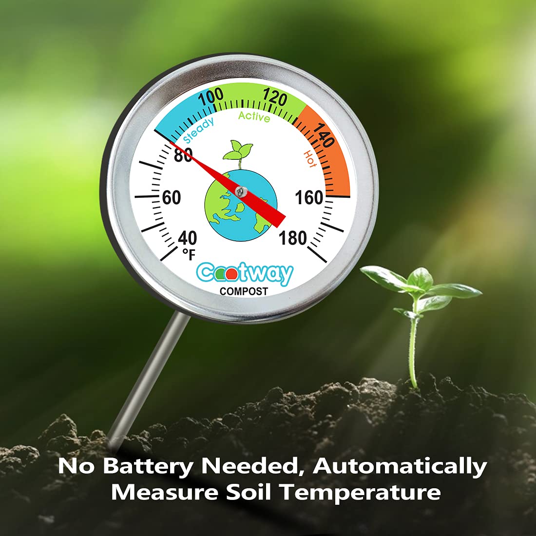 Rukars Termómetro de compost, termómetro de compost de 16 pulgadas, termómetro de temperatura del suelo impermeable para compost, acero inoxidable,