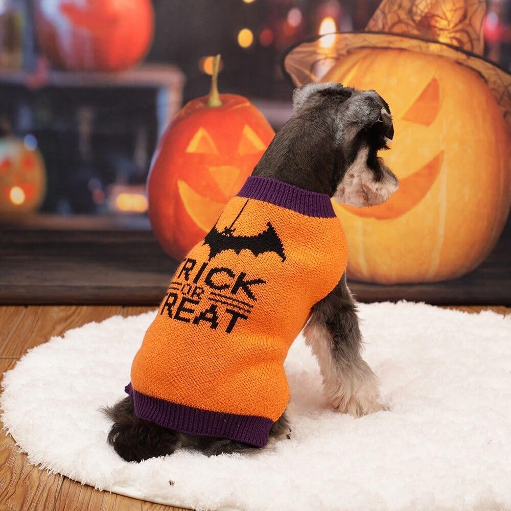 Suéter de Halloween para perros cuello alto, de punto, cálido disfraz de murciélago para cachorro, suéter de invierno para truco o trato, ropa para