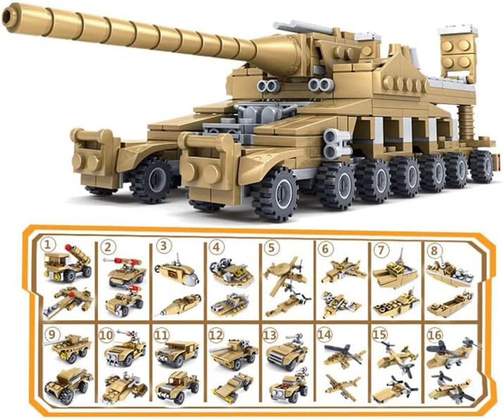 ENHANA 16 en 1 bloque de construcción del ejército tanque de juguete de construcción de tanque de mamut con vehículos tácticos, tanques militares,