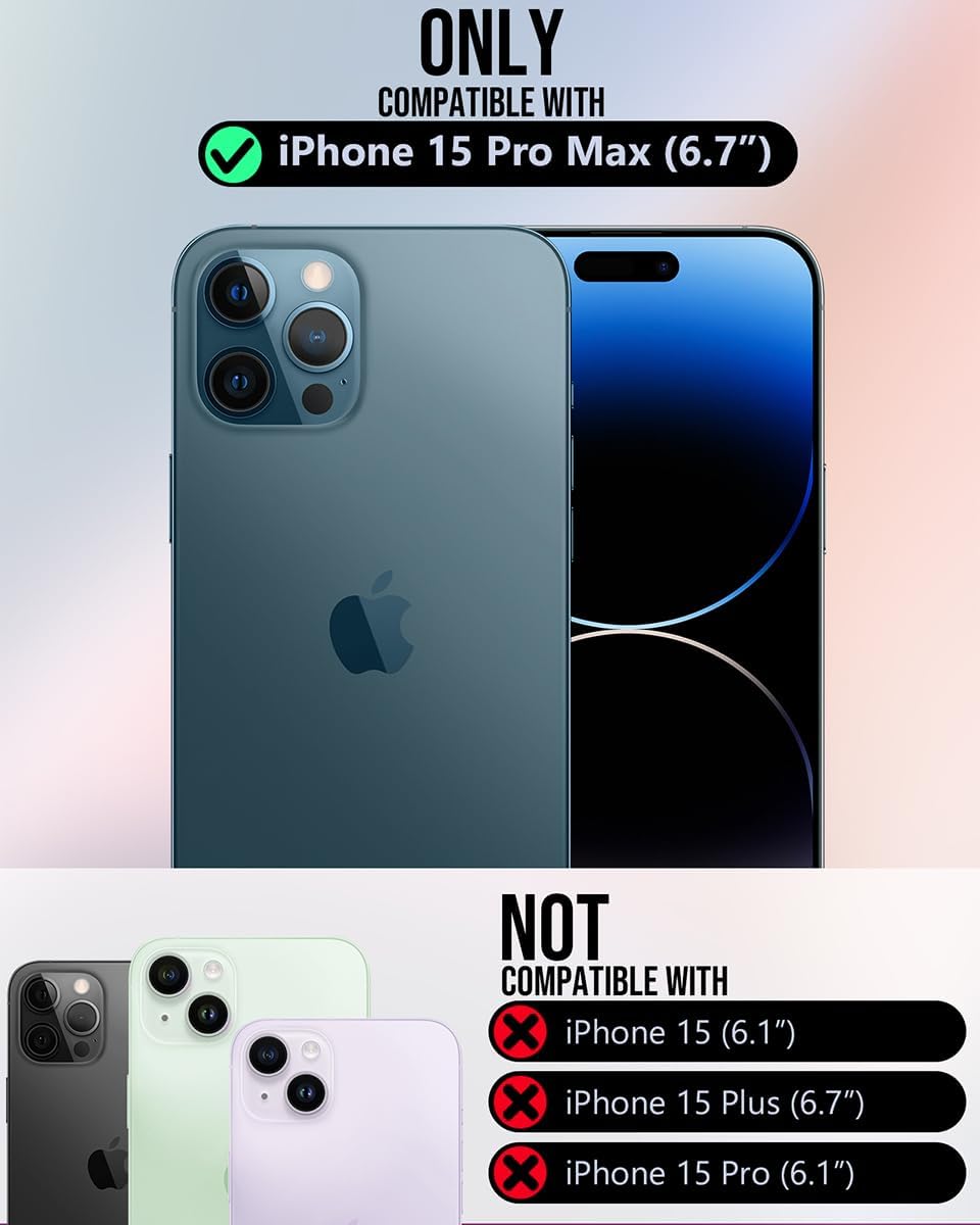 OCASE Funda compatible con iPhone 15 Pro Max, funda tipo cartera de piel sintética con tarjeteros, bloqueo RFID, soporte a prueba de golpes, funda