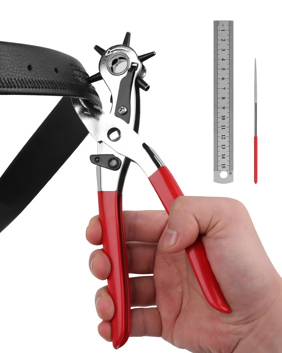 KingTool Perforadora profesional de cuero, perfecta para cinturones, correas de reloj, correas, collares de perro, sillones, zapatos, tela,
