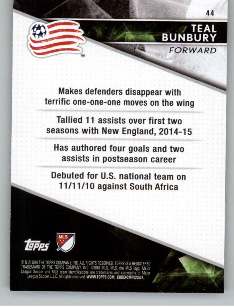 2016 Topps Apex Red #44 Teal Bunbury 045 New England Revolution Official Major League Soccer Card in Raw (NM or Better) Condition’