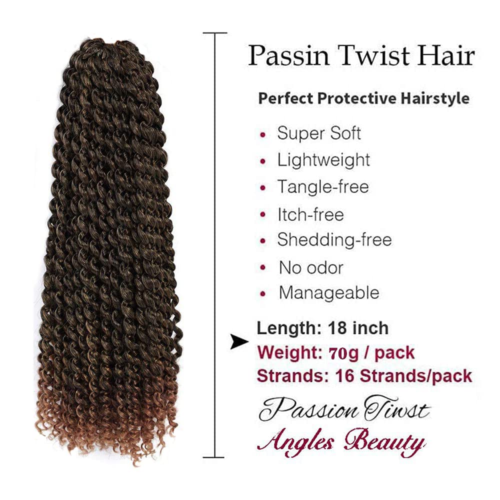 8 paquetes de extensiones de cabello rizado de 18 pulgadas, Passion Twist, con ondas de agua, crochet, ombre, para trenzar
