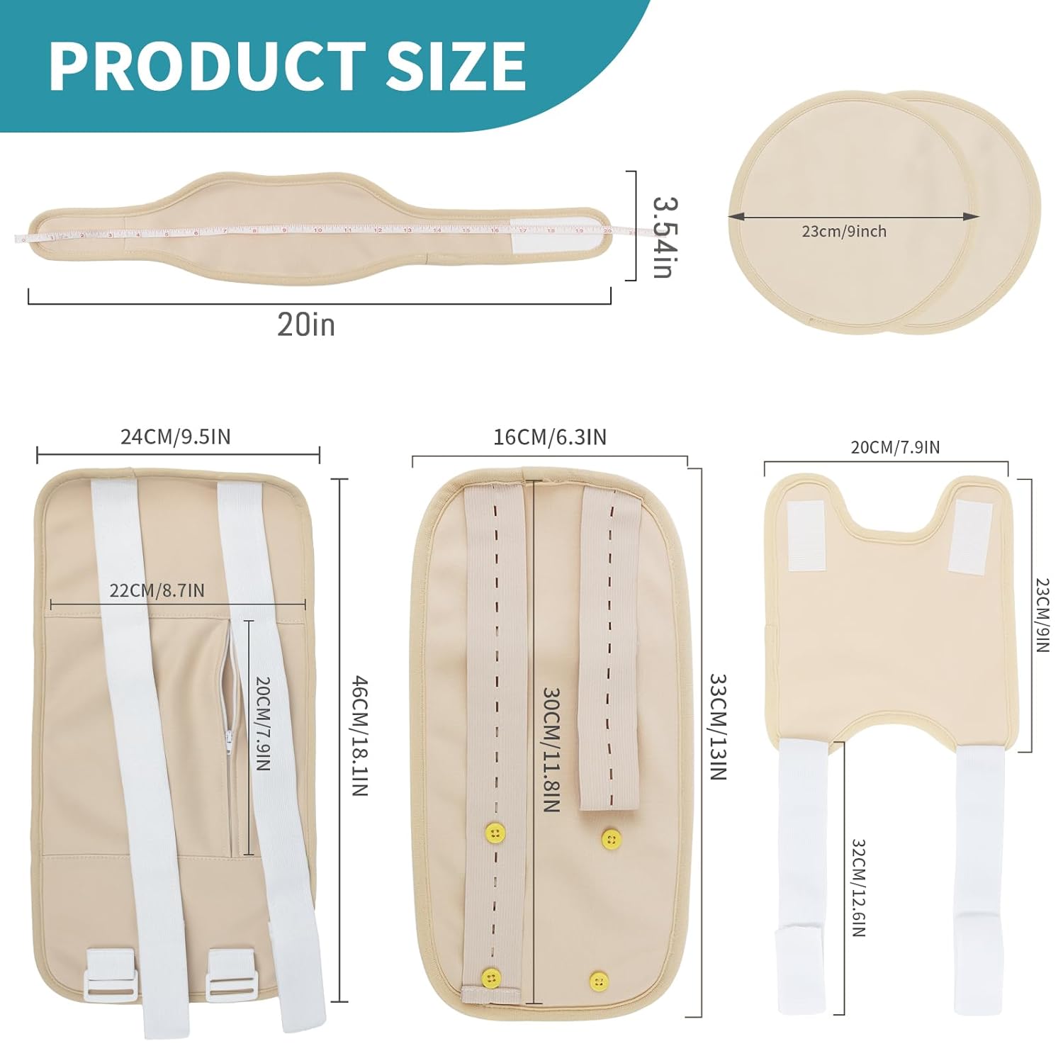 Paquete de 6 unidades de aceite de ricino de algodón orgánico, kit de aceite de ricino para rodilla, cintura, cuello y pecho con correa ajustable y