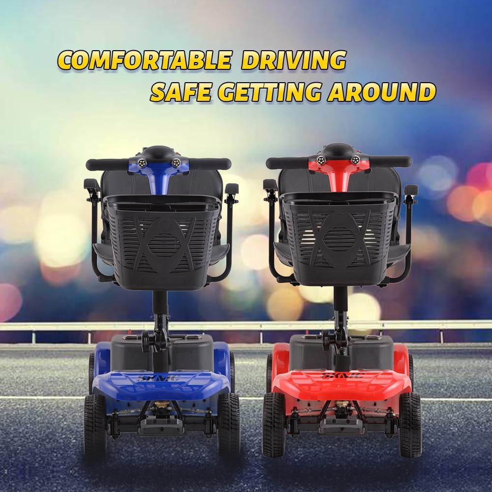Skmc – Scooter de movilidad para adultos, personas mayores, 4 ruedas, dispositivo cargable eléctrico para viajes, ligero y portátil, con faros LED y