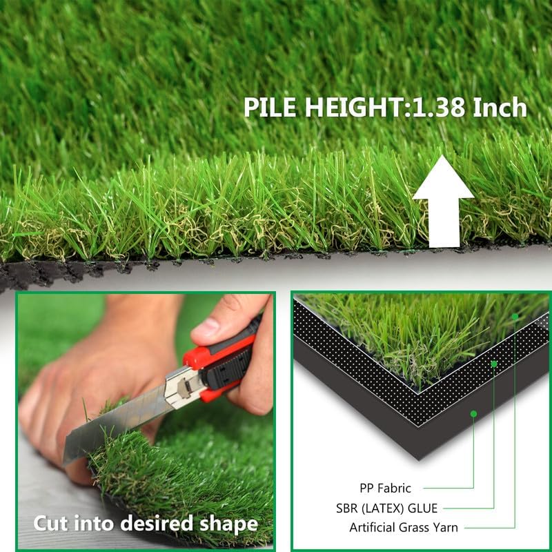 NINXANG Alfombra de césped artificial para interiores y exteriores, 1 x 10 pies, alfombra de césped sintético verde de 1.38 pulgadas, alfombra de