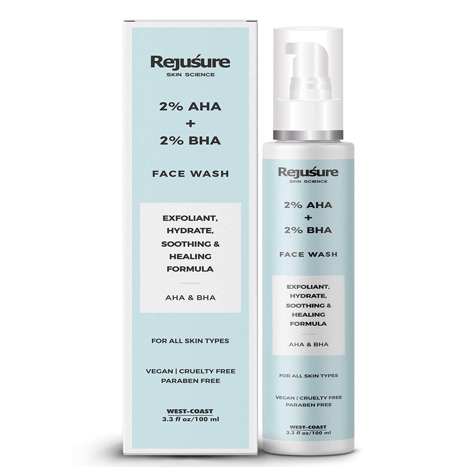 Jabón facial AHA 2% + BHA 2% para exfoliante, hidratante, fórmula calmante – 3.4 fl oz