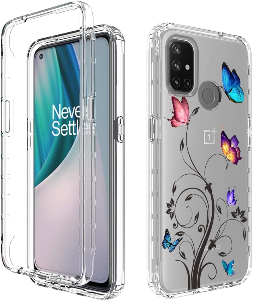 Funda para OnePlus Nord N10 5G, BE2029 con protector de pantalla de vidrio templado, carcasa rígida de diseño floral de cuerpo completo + funda de