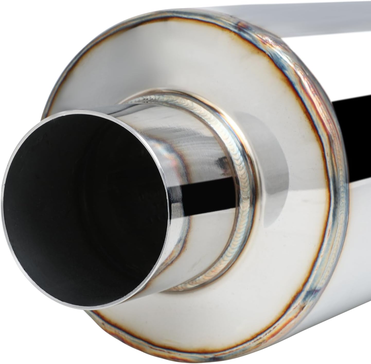 M-AUTO Silenciador universal de entrada de 2.5 pulgadas y salida de 4 pulgadas, accesorios de acero inoxidable resistente, punta de corte recto para