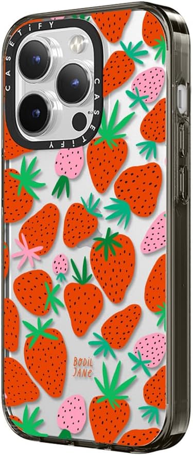 CASETiFY Funda compacta para iPhone 15 Pro 2 veces probada contra caídas de grado militar  protección contra caídas de 4 pies – Fresas – Negro