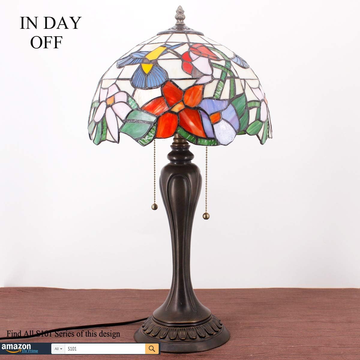 WERFACTORY Tiffany Lámpara de mesa de cristal manchado, estilo colibrí, mesita de noche, luz de lectura, 12 x 12 x 22 pulgadas, decoración para