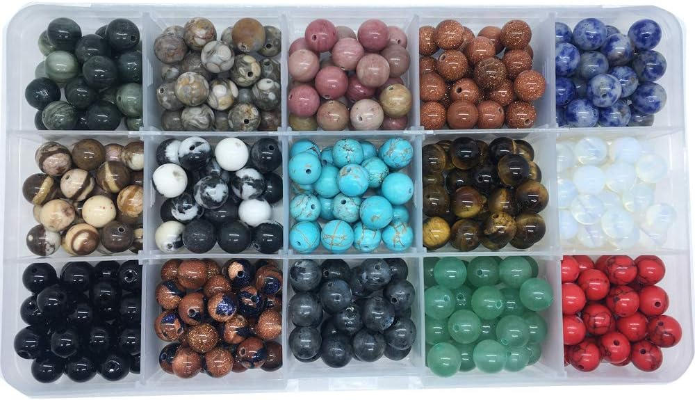 450 cuentas redondas de piedra natural sueltas, orificio de 0.04pulgadas, cuentas lisas para manualidades, pulseras, collares, aros y bisutería