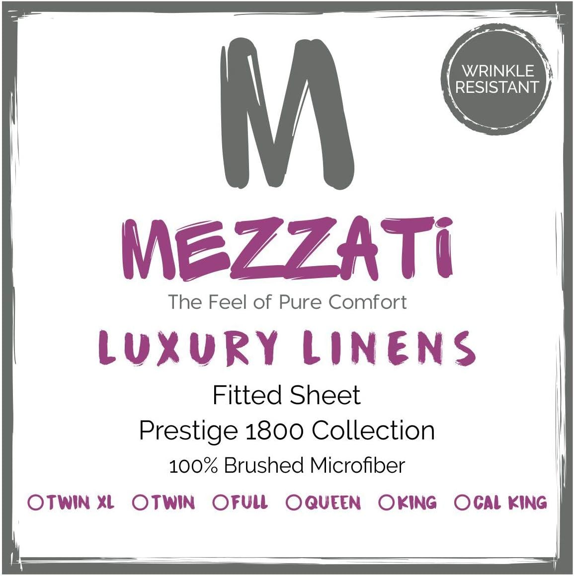 Mezzati sabana encimera- Juego de sábanas Colección Prestige 1800 de lujo, suave y cómoda, de microfibra cepillada, Microfibra, Plateado, Completo