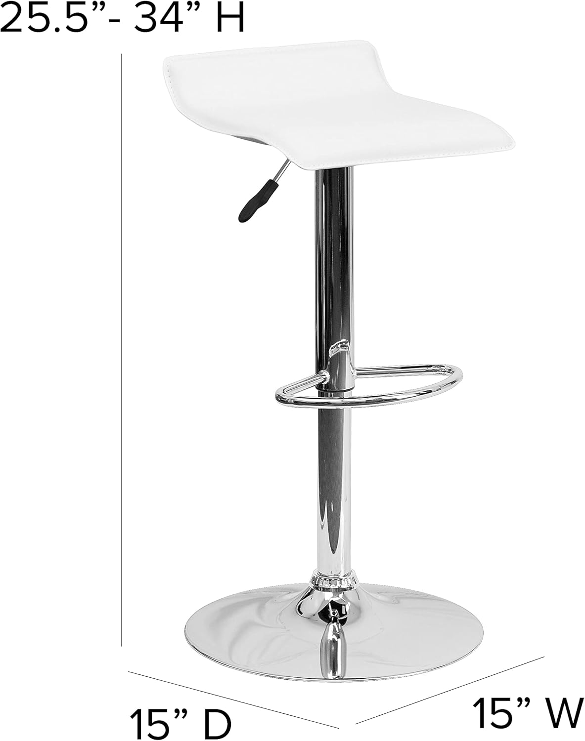 Flash Furniture taburete alto de diseño contemporáneo, vinilo negro, ajustable, con base cromada, Madera Noble Microfibra, Blanco