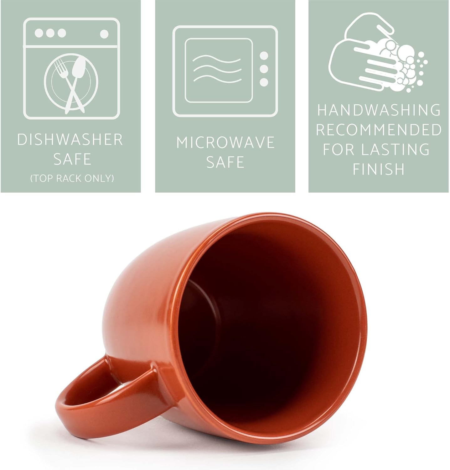 Elanze Designs Juego de 4 tazas de café de cerámica de 13 onzas con fondo de arcilla cruda, color rojo óxido
