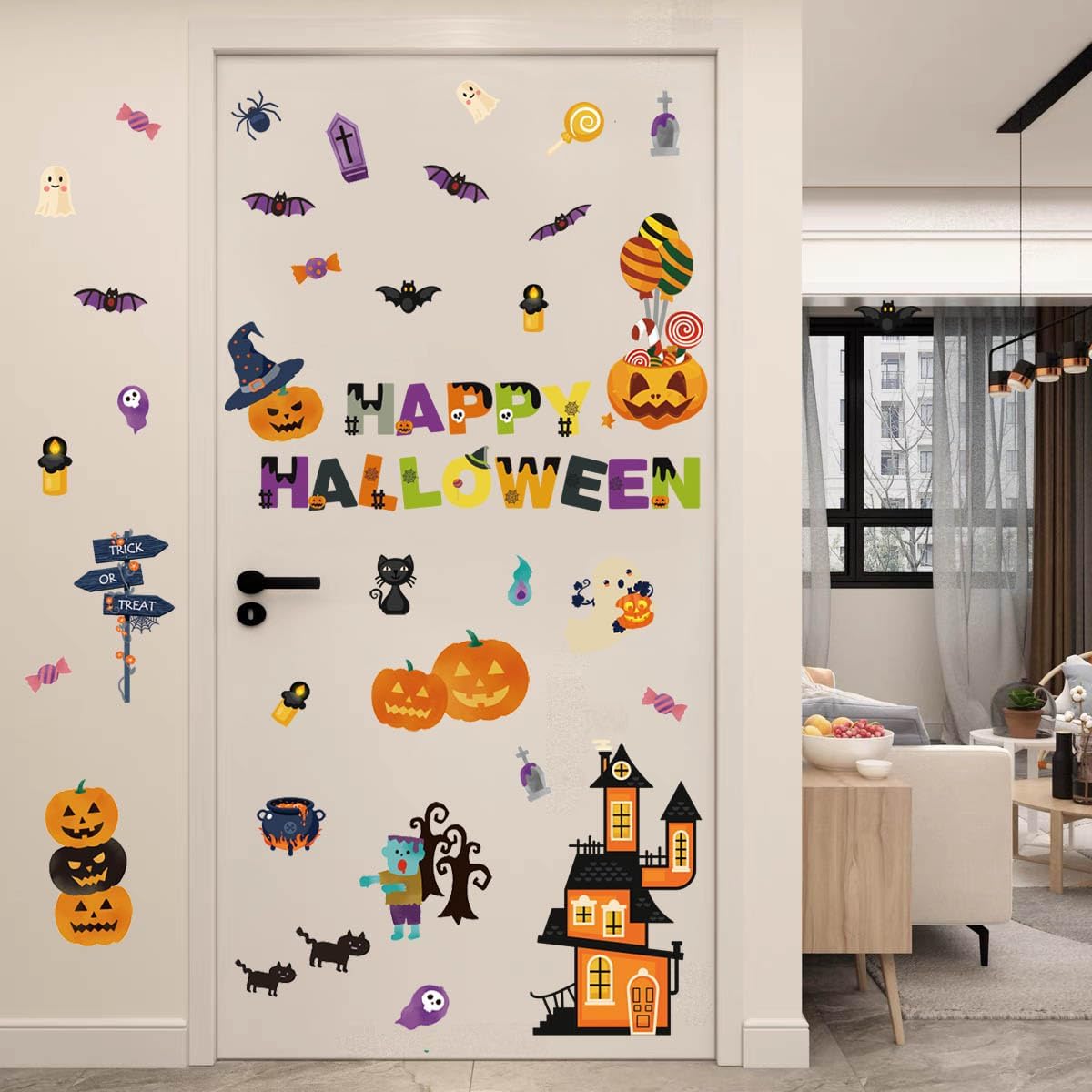 Calcomanías de Halloween para ventana, lindas calcomanías de Halloween para ventana, faroles de truco o trato, decoraciones de calabazas para niños,
