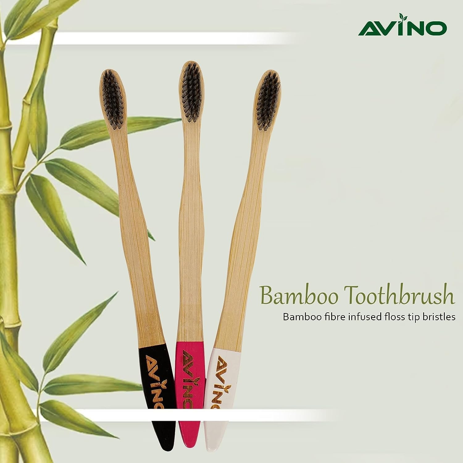 AVINO Cepillo de dientes ecológico de madera natural con mango plano (paquete de 1, colores surtidos)